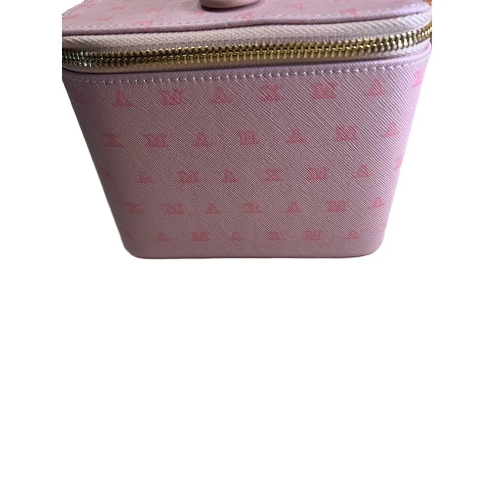Max Mara Pink Monogram Pattern Vanity Case With Top Handle Zip Closure VIP Gift